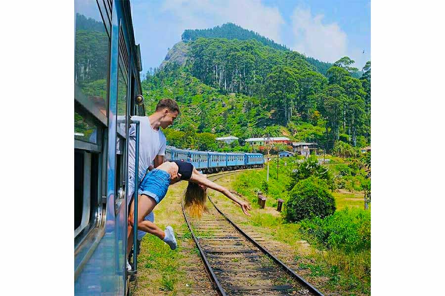 Train travelling through Sri Lanka's hill country